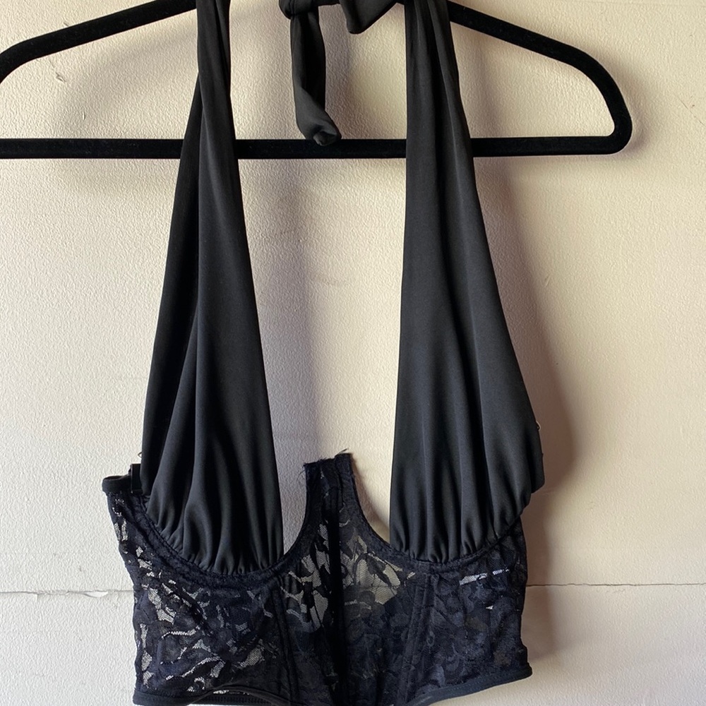 Black Corset Tie Lace Crop Top